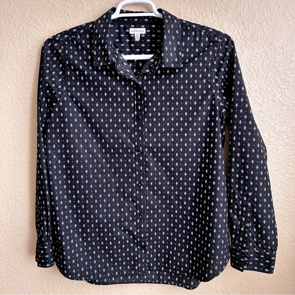 Garnet Hill Black and White Patterned Long Sleeve Button Down Shirt